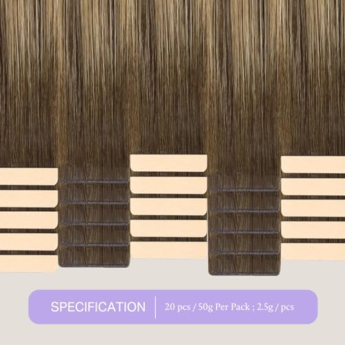 Image of DOORES Genius Tape in Hair Extensions Human Hair, 20 Inch 50g 20PCS