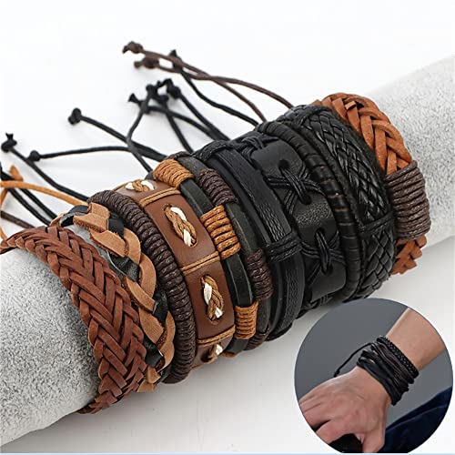 JuanMaoJuan Wholesale 50Pcs Vintage Adjustable Leather Bracelets For Women Men Mix Style Black Brown Cuff Bangle Jewelry Party Gifts4