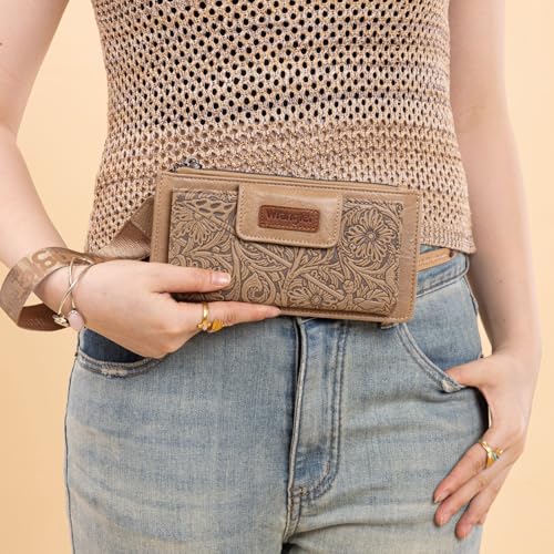 X Wrangler Wallet Women Wristlet Bifold Tooled Wallets Ladies Large Capacity Clutch Wallets with Zipper Coin Purse4