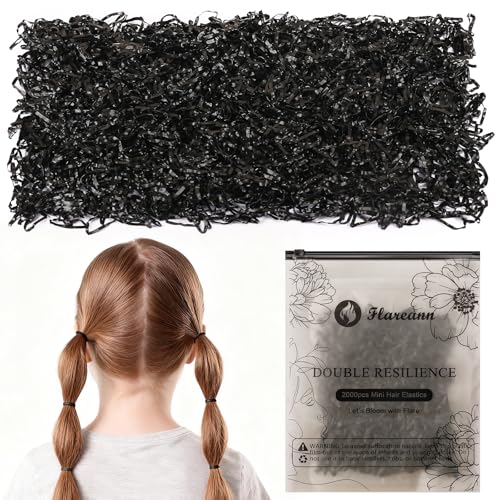 Flareann 2000pcs Black Elastic Hair Ties Hair Bands for Women & Girls