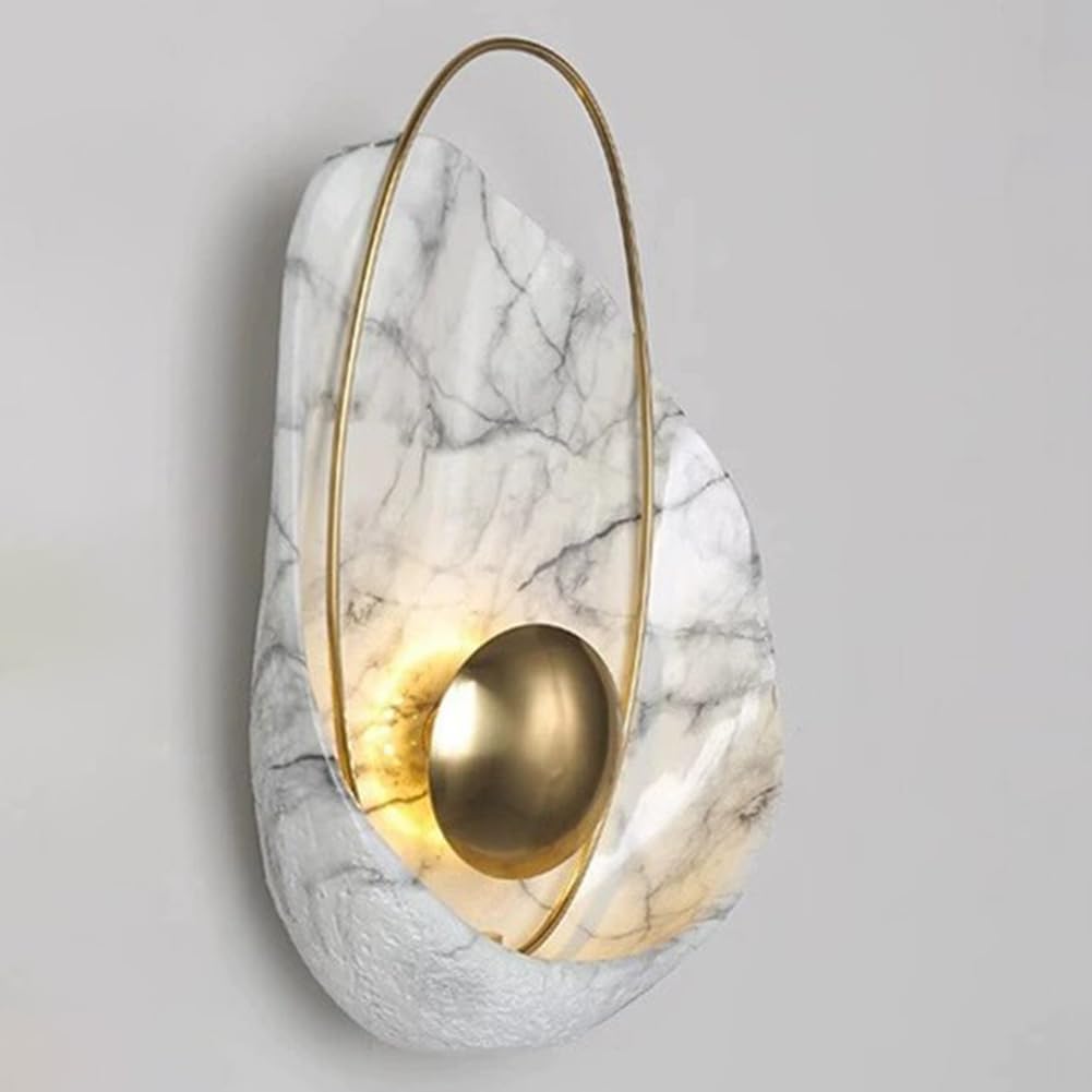 LOGT LED Shell-Design Wall Light Modern 3000K Warm Light Oval 3D Design Synthetic Resin Living Room Lamp Wall Lighting Indoor Gold Metal Lamp for Bedroom, Bedside Table,White