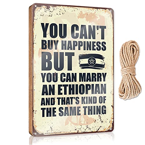 RLVH Targa per porta per camera da letto con scritta in lingua inglese "You Can'T Buy Happiness But Can Marry An Ethiopian", in legno, divertente cartello decorativo per bar, bagno, decorazione