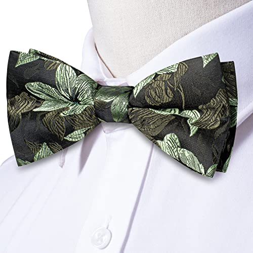 Image of Hi-Tie Bow Ties for Men Pre-Tied Pocket Square with Cufflinks Mens Bowtie Sets for Wedding Formal Party