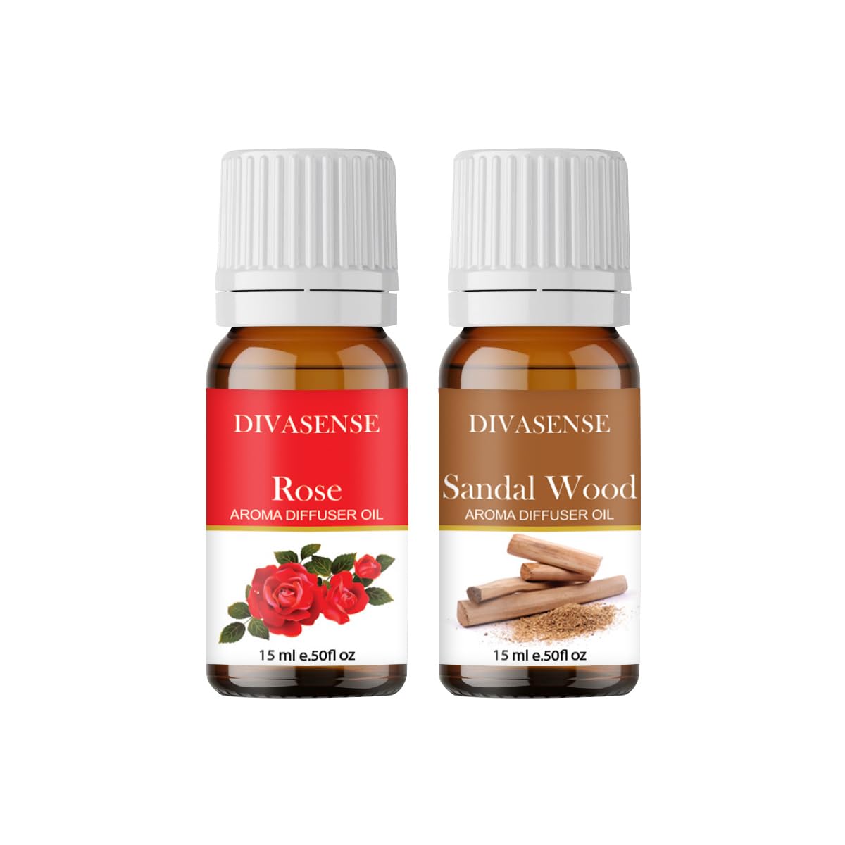 Aroma Essential Oil for Aromatic Diffuser Rose and Sandal Wood Flavor Home Fragrance, 15ml (Set of 2)