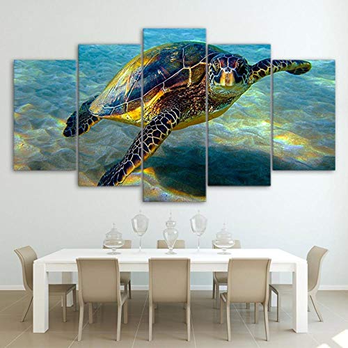 Toile 5 pièces tortue décoration murale moderne idée cadeau idéale bureau