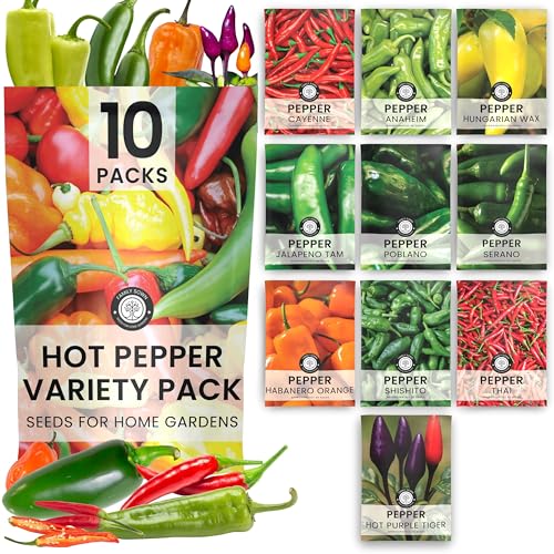 Hot Pepper Seeds | 10 Individual Packs | 2026 Season | Non-GMO | Cayenne Habanero Thai Pepper Poblano & More! | for Planting Indoor & Outdoor | by Family Sown