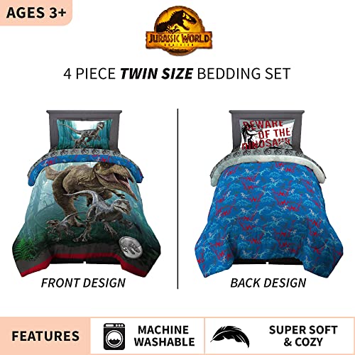 Couette lit simple T-Rex et Velociraptor Blue réversible - 4