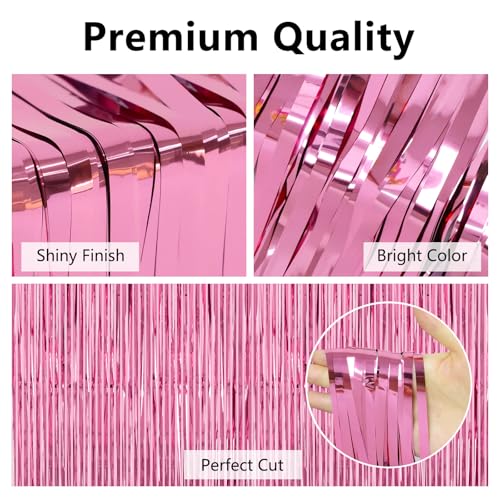 Image of Pink Party Backdrop Decorations - Thicken 4 Pack 13.2x8.2 FT - Birthday Decorations for Women Girls, Foil Fringe Curtains for Bachelorette, Graduation, Baby Shower Party Decorations