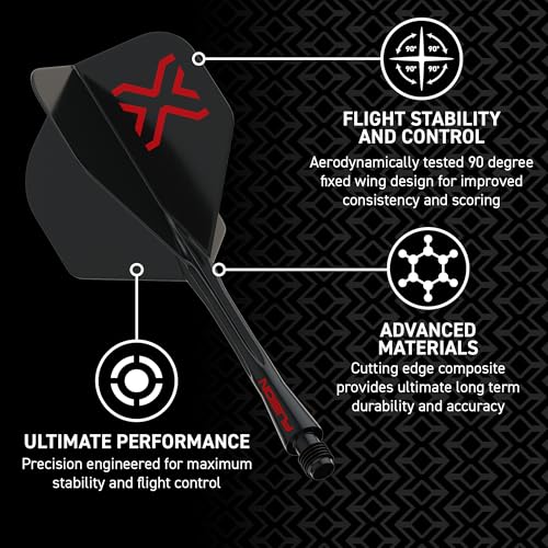 WINMAU Darts Blade X Fusion Integrated Flight & Shaft System - No.2 Shape & Design - Schwarz Farbe, Medium Länge