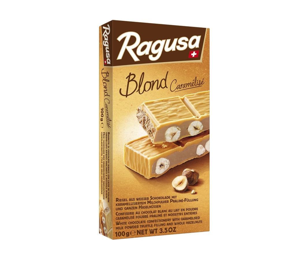 Ragusa Blond Tafel Vorratspack 12 x 100g – Weiße Schokolade mit karamellartigem Geschmack und ganzen Haselnüssen – Original Schweizer Schokolade (12 x 100g)