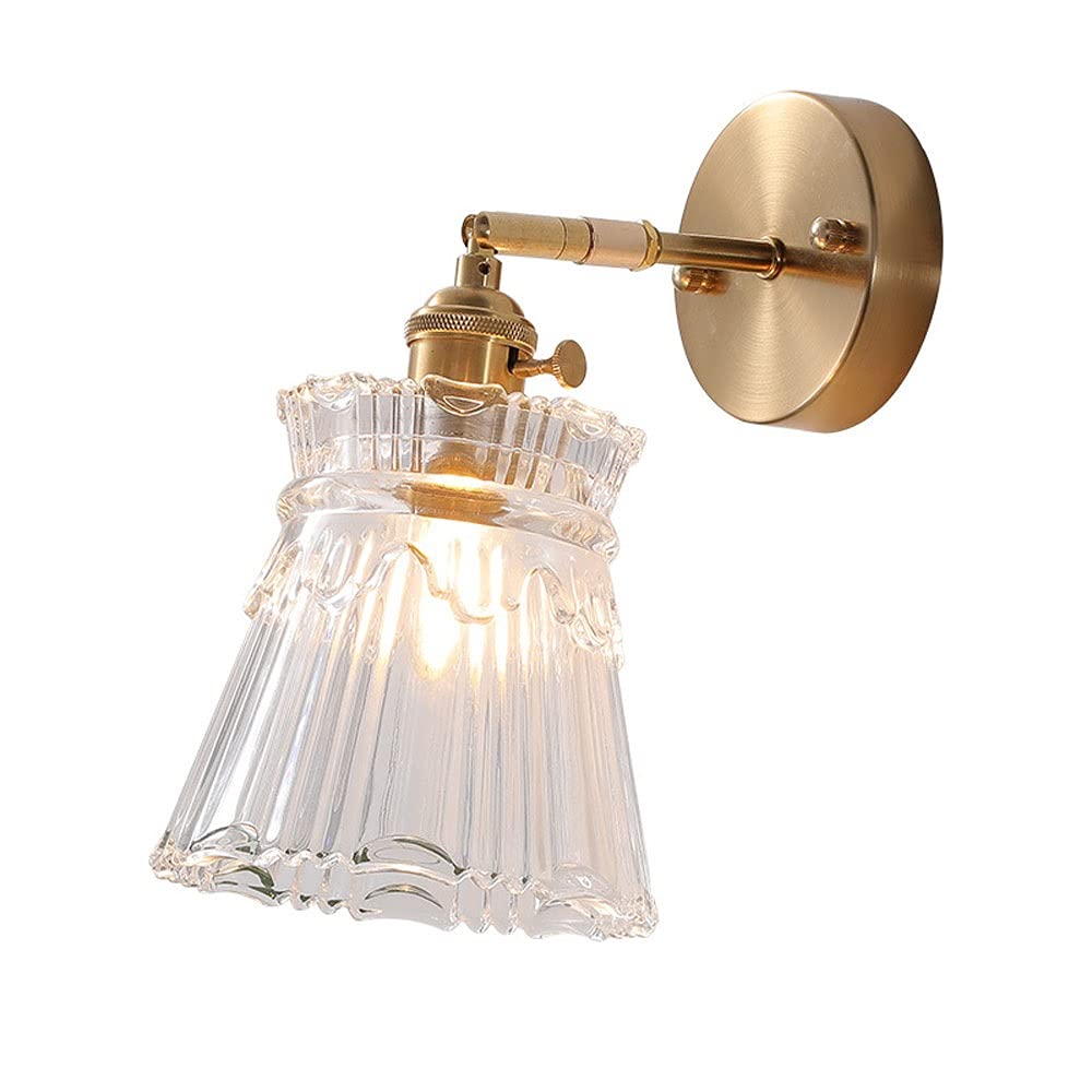 ZTCHSENZT Wall Sconces, Nordic Glass Wall Sconce Brass Wall Lamp Clear Shade Home Decor Lighting Fitting, Bedroom Bedside Wall Wash Light, E27 Spotlight Copper Headboard Lamps for,Dia-15cm