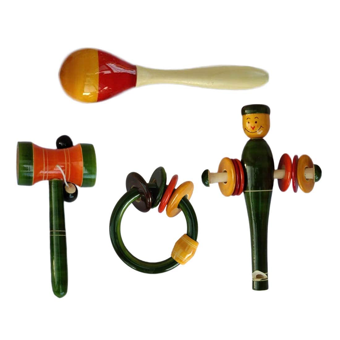 Channapatna Toys Wooden Rattles for Baby | New-Born Babies 0 to 6 to 12 Months | Infants | - Set of 4 pcs - Non Toxic Multicolor - Discover Sounds & Develops Sensory Skills (B0B55563SS) Amazon Price History, Amazon Price Tracker
