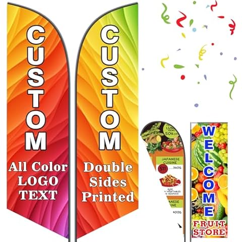 Custom Feather Flags for Business Outside Customized Text Logo (Only Flag) Personalized Double Sides Open Flag Sign for Advertisement,50×200cm/1.6x6.6FT Cover