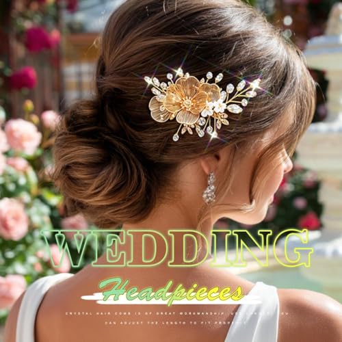 Pinza para cabello dorada con flor y cristales miniatura 5
