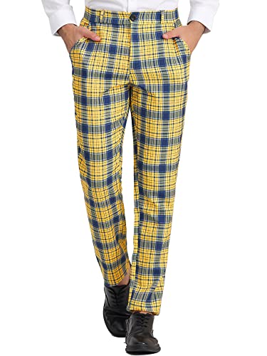 Lars Amadeus Men's Plaid Dress Pants Classic Fit Formal Plaid Slacks Prom Checked Trousers