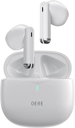Auriculares inalámbricos, QERE E28 blanco nuevo TWS Bluetooth 5.3, micrófono HD, auriculares de alta fidelidad, controlador de 0.512 in, latencia