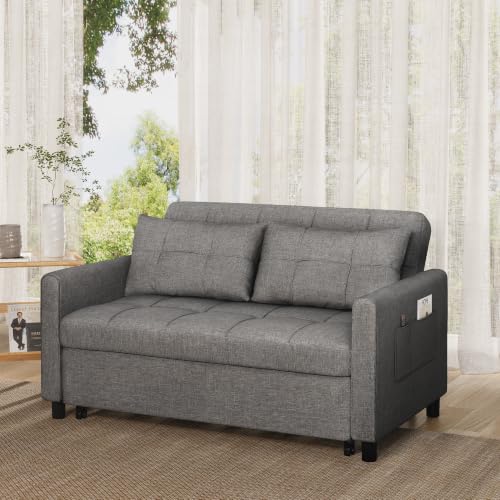 Sofá cama extraíble de dos plazas en madera maciza gris oscuro 133cm 8