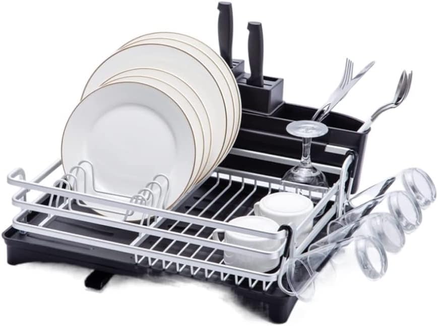 Dish Drainer Rack Dish Rack with Swivel Spout and Drainboard, Dish Drying Rack for Kitchen Counter Organizer Storage Cutlery Holder Drainboard