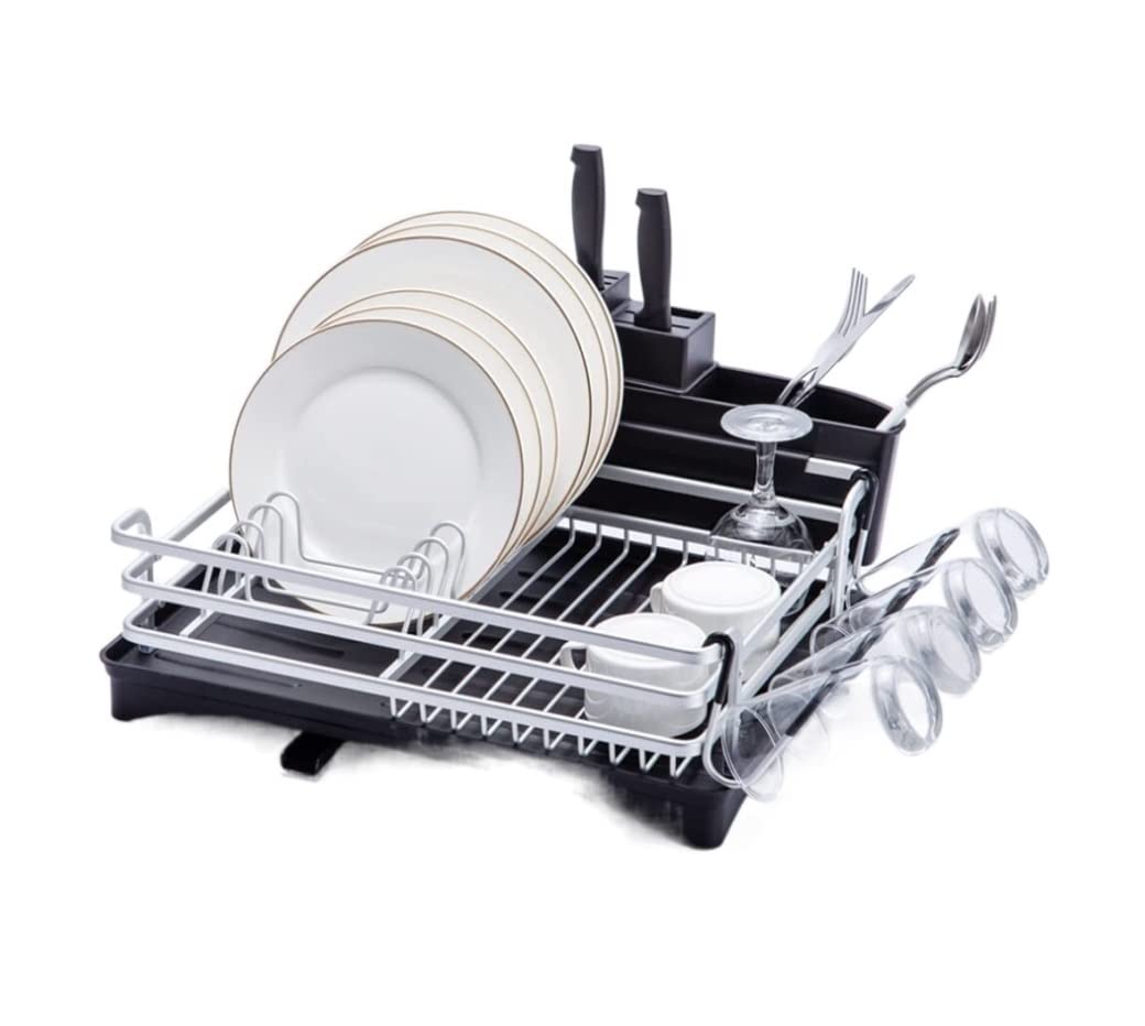 Azhkjkzh Black Dish Rack Dish Rack With Swivel Spout And Drainboard, Drying For Kitchen Counter Organizer Storage For Small Kitchen