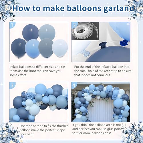 Image of Zesliwy Dusty Blue Balloons Arch Kit, Double Stuffed, Latex, Party Decor | Dark Denim Blue, Light Pastel Blue Balloon Garland,for Birthday Wedding Baptism Graduation Gender Reveal Decoration