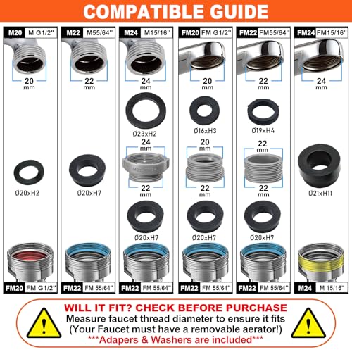 Spurtar Bad Wasserhahn Aufsatz Drehbarer Wasserhahn Verlängerung, 1440 Schwenkbarer Wassersparer für Wasserhähne Küche Sieb Wasserspareinsatz Verlängerungshahn für for M20 M22 M24 FM20 FM22 FM24