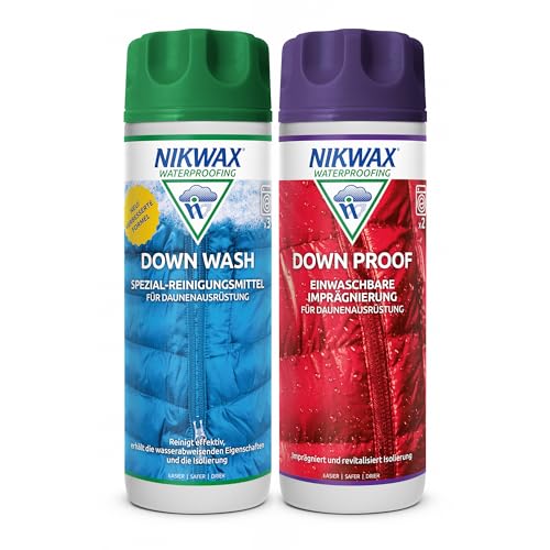 Nikwax Down Wash und Down Proof Doppelpack 2 x 300ml zur Reinigung und Imprägnierung von Daunenbekleidung Ausrüstung und Schlafsäcken