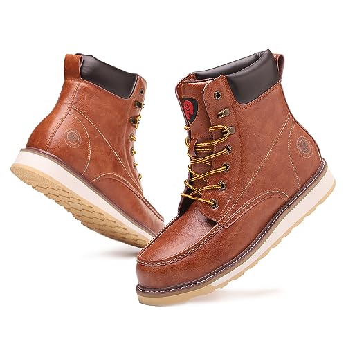 Image of ANGRYRAM Steel Toe Work Boots for Men Comfortable Moc Toe Safety Boots,Waterproof Slip Puncture Resistant Industrial & Construction Work Boots