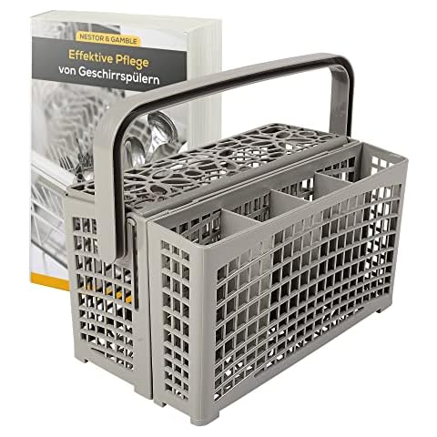 Nestor&Gamble Besteckkorb grau I Premium 2 in 1 Geschirrkorb für alle Geschirrspüler + gratis E-Book I Hitzebeständiger Besteckkorb mit Henkel und extra stabilem Bodengitter I Ersatz-Besteckkasten Cover