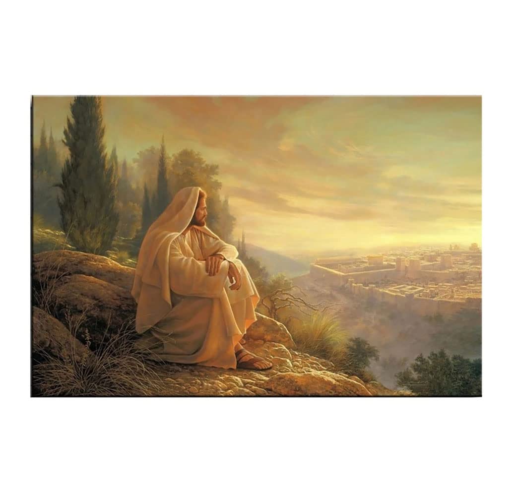 Toile décoration Jésus sur Jérusalem - Peinture de qualité Premium sur châssis 50x70