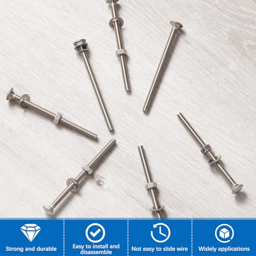 Image of Zonon 25 Sets 1 /4-20 x 4 Stainless Steel Carriage Bolts and Nuts Kit Round Head Square Neck Carriage Bolts Screws and Hex Nuts and Flat Washers, Stainless 18-8 Full Thread Coverage (Silver)
