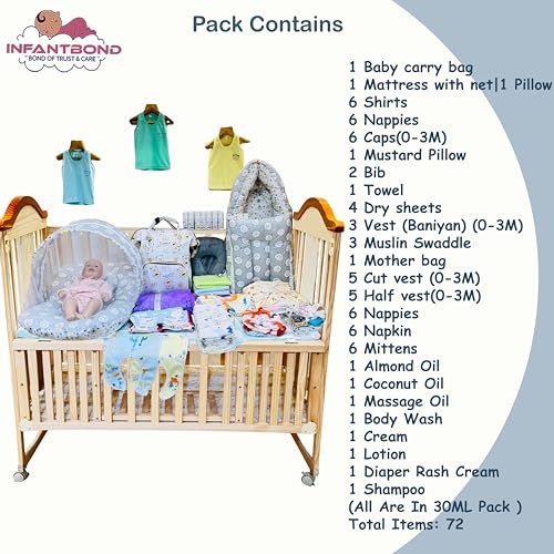 Image of Infantbond 72 in 1 New Born Baby Summer Complete Daily Items Combo | Baby Gift Set | New Born Gift set | Infant Combo set | Baby Hospital Bag for Newborn | New Born Essentials | Infant Clothes (0-6 Months) (Grey Ship)