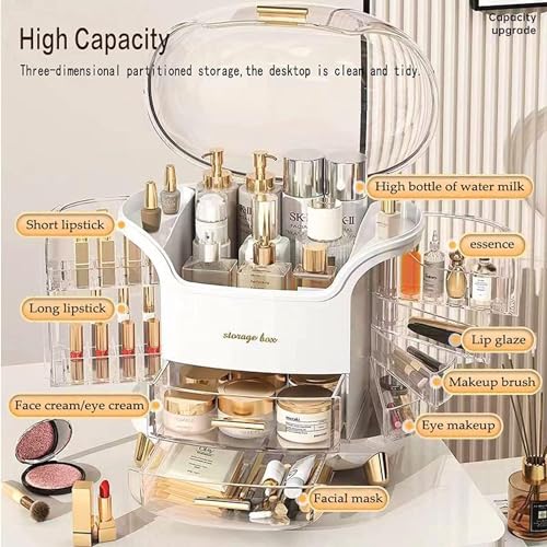 Image of YAGVIZ Makeup Organiser Storage Box for Countertop Cosmetics, Dustproof Cosmetic Storage Box, Skincare and Beauty Case with Clear Lid Display for Easy Visibility and Drawers for Vanity, Dresser