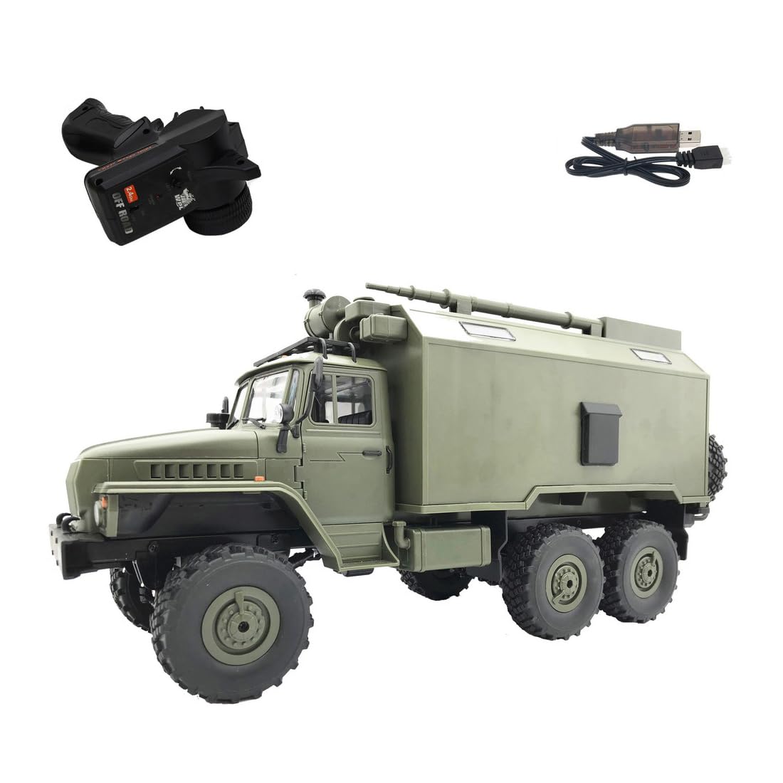 TinyWizTo 1/16 Full-Proportional Military Command Truck, 2.4G 15KM/H Armored Vehicles Doors Open With interior trim & Light, Gift for Adults,Teens (Green/RTR)