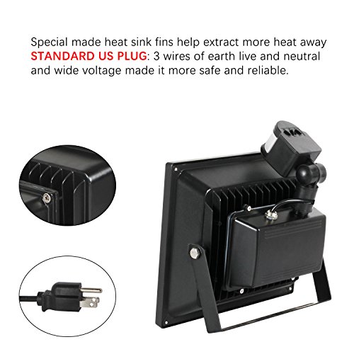 FAISHILAN Motion Sensor Flood Light 50W LED IP65 Waterproof Security Lights 6000K, 4000 Lumen, US 3-Plug Outdoor Wall Light