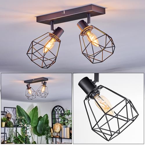 HOFSTEIN Deckenleuchte Yaak, Deckenlampe aus Metall in Schwarz, verstellbare Leuchte im modernen Retro-Design mit Schirmen in Gitter-Optik (Ø 14cm), 2 x E14, Esszimmer, Wohnzimmer, Schlafzimmer, Küche