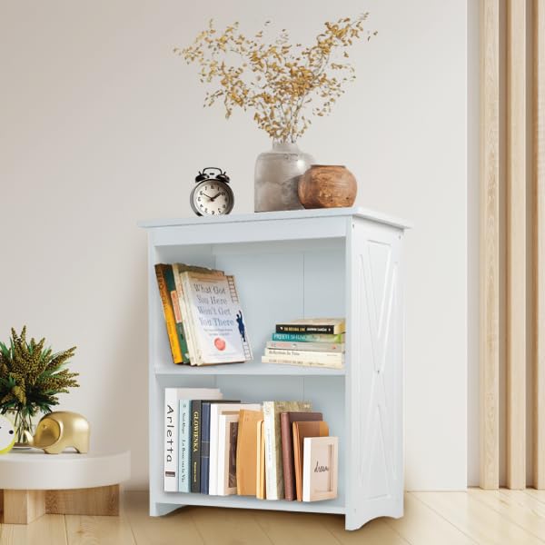 Image of Rustic Bedside Table with Storage Shelf, Wood End Table for Bedroom & Living Room, Narrow Farmhouse Side Table, Modern Nightstand for Bedroom, Living Room and Office (White)