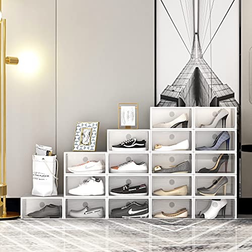 See Spring X-Large 12 Pack Shoe Storage Box, Clear Plastic Stackable Shoe Organizer For Closet, Shoe Sneaker Containers Bins Holders Fit Up To Size 13 (Black) #TOP5