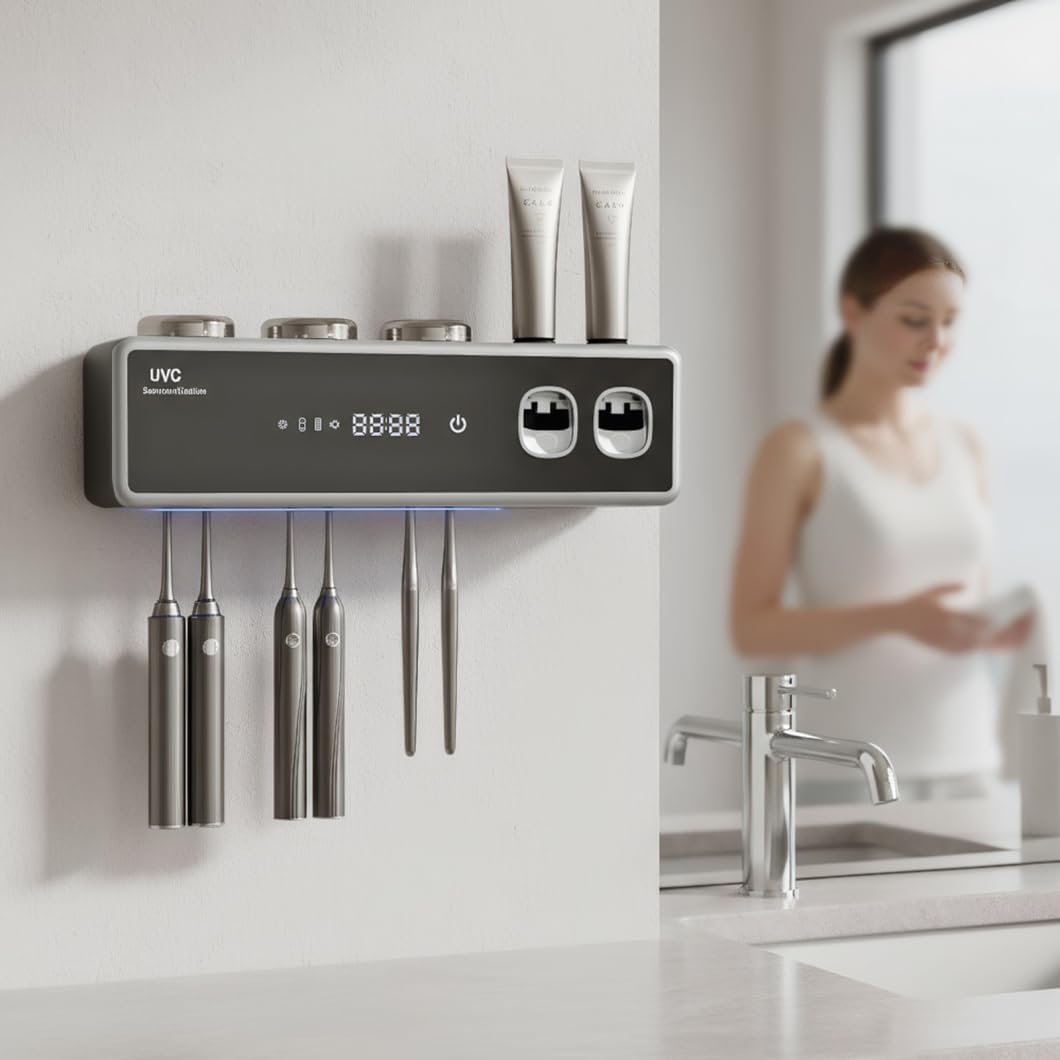Licsaliwe Black Smart Toothbrush Holder With Uv Sterilization, Automatic Toothpaste Dispenser And Drying Function, Wall Mounted(Black)