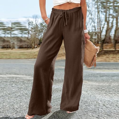 Flowy Pants for Women Elastic Waist Wide Leg Trousers Lightweight Linen Blend Casual Summer Beachwear Relaxed2