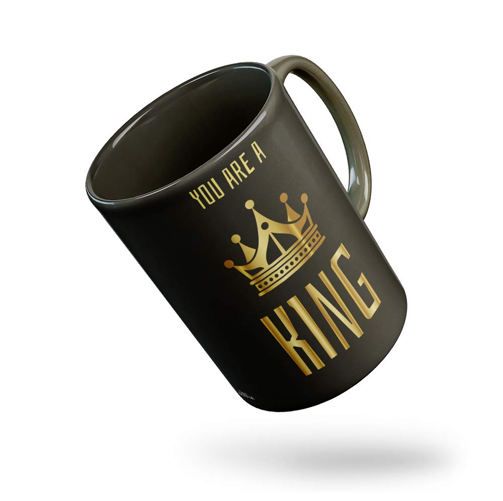 Tee Mafia Golden King Black Patch Mug with Print | Love Coffee Mug | Coffee Mug for Lover | Printed Coffee Mug | 330 ml, Microwave & Dishwasher Safe (Pack of 1)