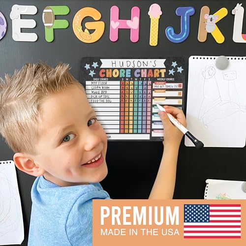 Image of Hadley Designs Magnetic Chore Chart for Kids Multiple Kids - Dry Erase Family Chore Chart for Fridge, Weekly Chores Checklist Kid, Behavior Charts for Home, Classroom Chalk Chores Board in School