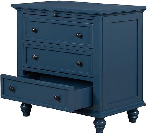 Armario de madera de almacenamiento de 3 cajones, mesa auxiliar con bandeja extraíble, mesa auxiliar de 3 cajones, mesita de noche para dormitorio,