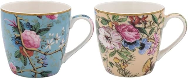 The Leonardo Collection LP94651 William Kilburn Floral Breakfast Mugs (Set of 2), Fine China, Boxed