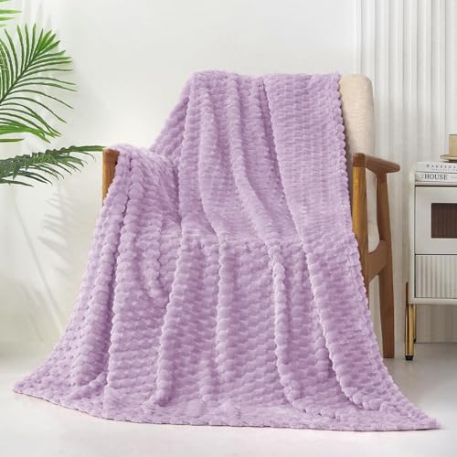 Image of Exclusivo Mezcla Extra Large Fleece Throw Blanket for Couch, 50x60 Inches Stylish Jacquard Soft Throw Blanket, Fuzzy Cozy Lightweight for Winter, Lilac Purple