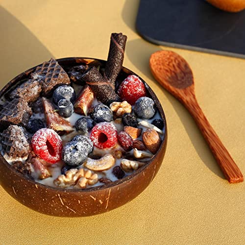 Image of Thenga Handmade Coconut Bowl with Coconut Wood Spoon 500 ML Combo | Reusable natural tableware, polished artisan finish, ideal for smoothie bowls, salads, cereals, snacks and gifting