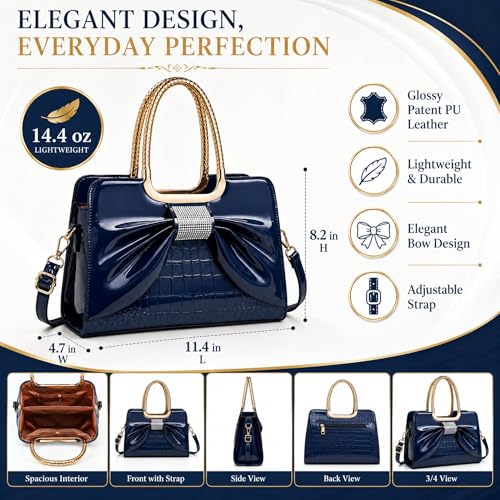 Shoulder Bags for Women, Retro Vegan Leather Handbags with Lock Closure, Y2K Vintage Purse Medium Structured Top-Handle Satchel for Work Travel Party (Blue) - image 4