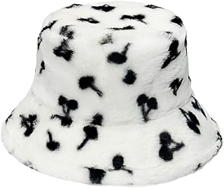 Sombrero de pescador, estampado casual, de felpa, para cuenca de frutas, tendencia cálida, para exteriores, otoño, invierno, adolescentes, niñas, color blanco, blanco, Talla única
