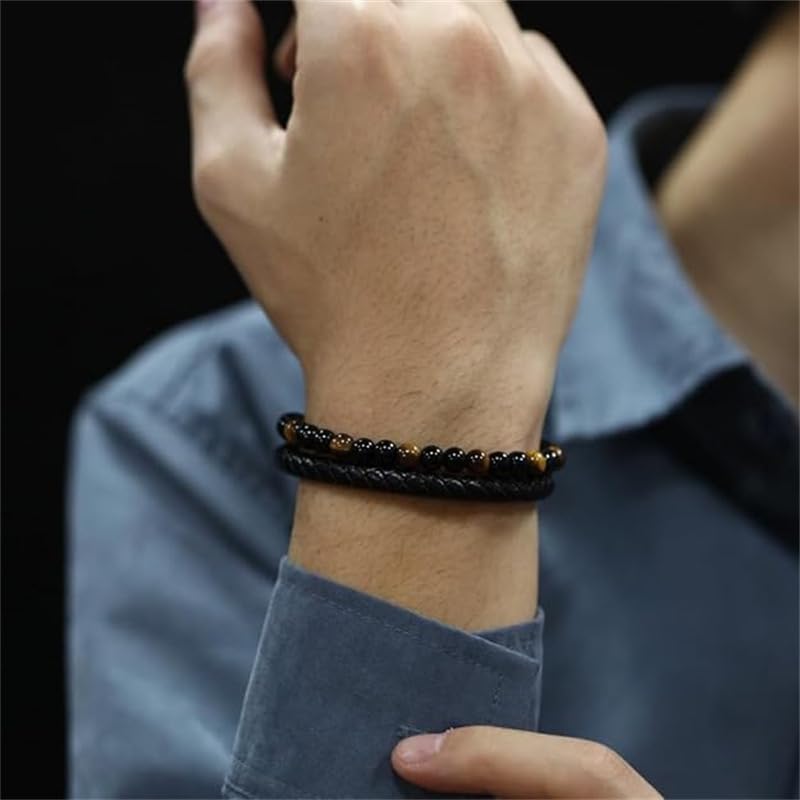 The Guardian - Son's Tiger Eye Protection Bracelet From Mom, Love You Forever Linked Together To My Son Leather Black Beads Engraved Cuff Bangle Birthday Jewelry Gift Card3