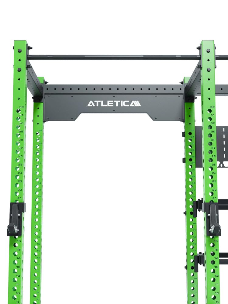 ATLETICA R8 Falcon R | Electric Green | Kompaktowy stojak Power Rack z linką | blok obciążeniowy 95 kg i kompletny system przechowywania – idealny do studia i treningu osobistego