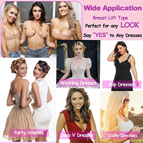 Kuxiyu Boob Tape 3 Rolls Breast Lift Tape For Large Breasts Bra Tape Chest Support With 20Pcs Satin Nipple Cover Adhesive Invisible Gaffer Tape Breathable Waterproof (Black,Beige,White) #TOP5